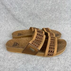 Reef Cork Sandals Size 6.5 Womens Brown Slides Double Strap Summer Beach Comfort